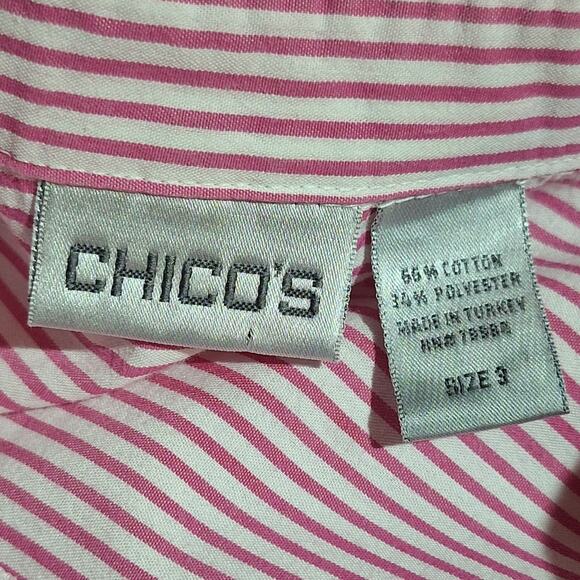 Chico's Shirt Womens XXL (3) Pink White Stripes Classic Office Professional Work - Picture 2 of 8